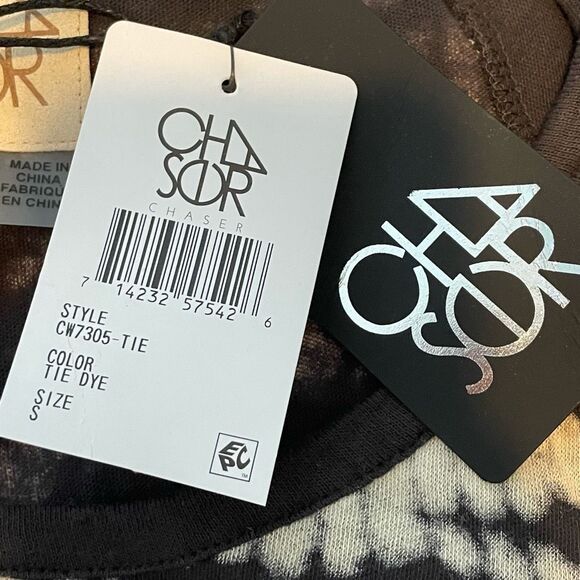 Chaser Gauzy Ruffle Shoulder Flouncy Top Gray Tie Dye Knit Short Sleeve S - Picture 7 of 9